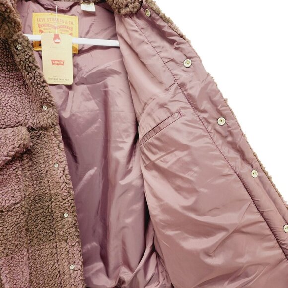 Levi’s Men's Fleece Sherpa Trucker Jacket Vintage Relaxed Fit Brown Size L New - Picture 12 of 16